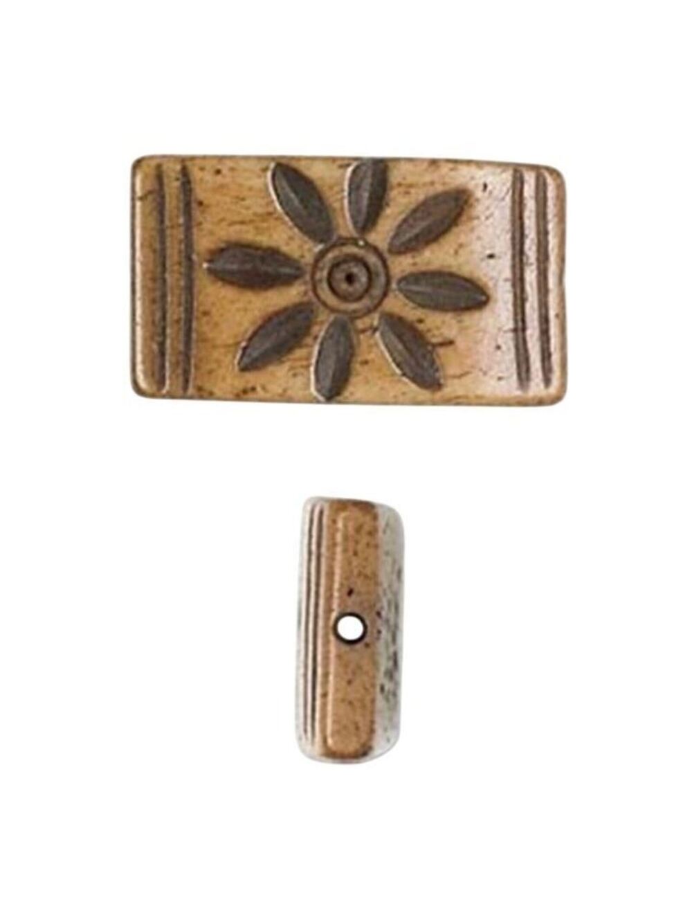 India Tribal Carved Flower Pattern Brown Black Yak Bone 27mm Pendant Bead
